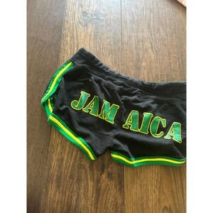 Y2K Jamaica Dolphin Shorts Black Green Yellow Graphic Small